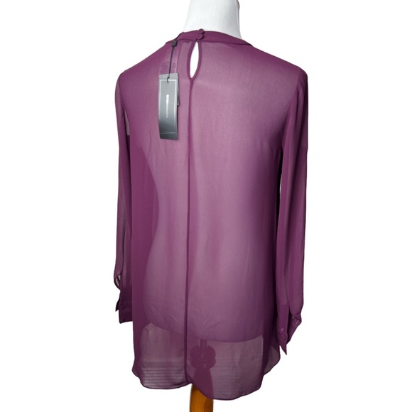 BCBG Maxazaria Enja Blouse Ruffle Sheer Feminine Flowy Wine Deep Port Wedding XS - Picture 6 of 10